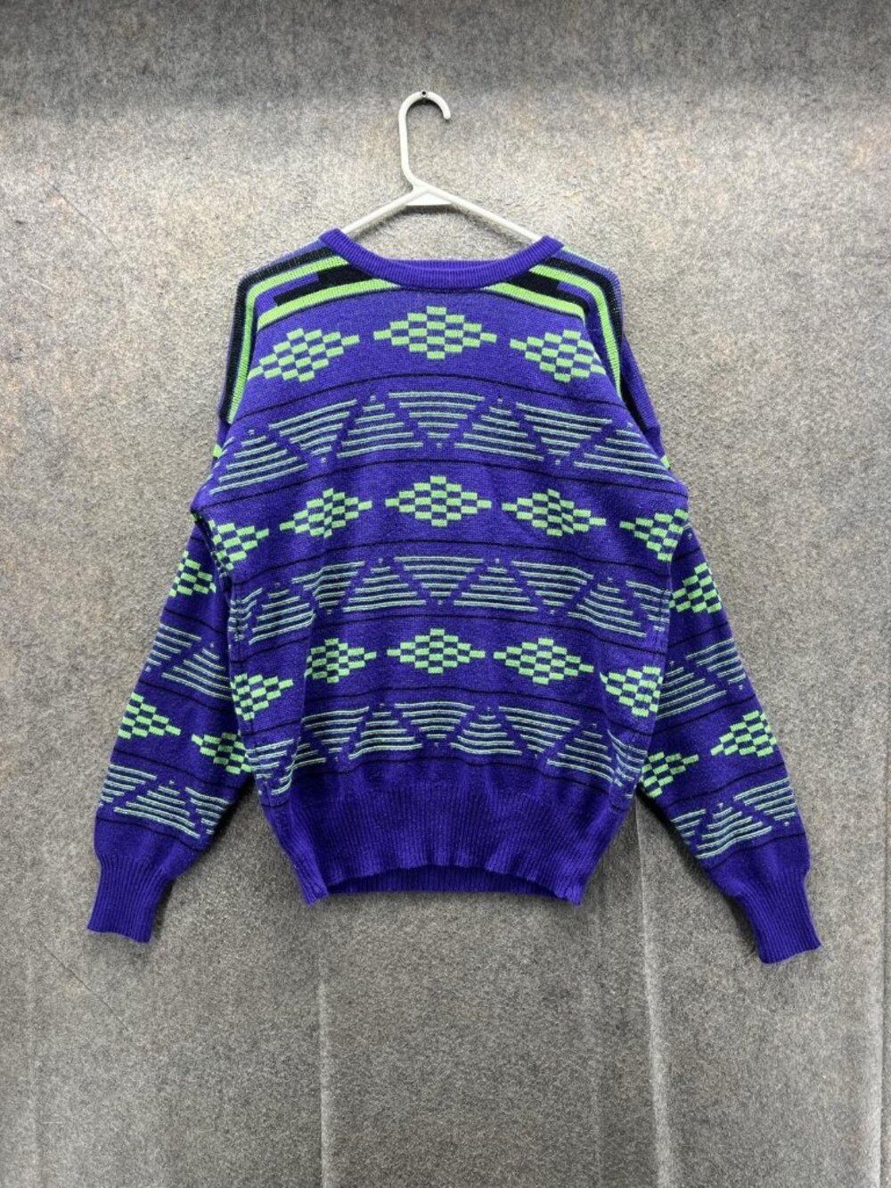 Vintage Meister Sweater Mens XL Purple Geometric Crewneck Wool Ski Pullover 90s